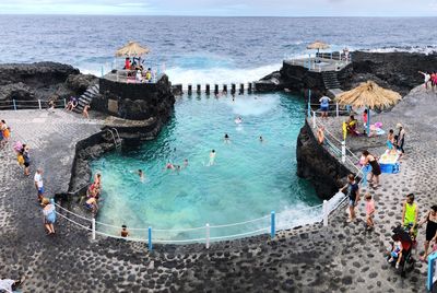 High angle view of people at beach