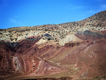 Scenic view of desert against blue sky