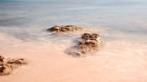 Aerial view of rocks on sea shore