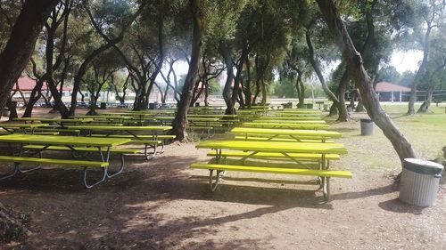 Empty chairs in park