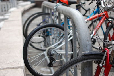 Close-up of bicycle in parking lot