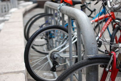 Close-up of bicycle in parking lot