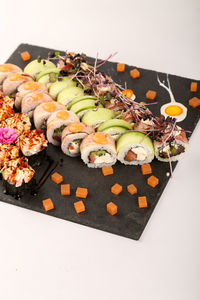 High angle view of sushi in plate