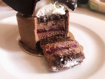 Close-up of cake in plate on table