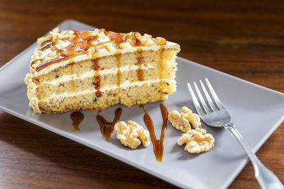 Close-up of dessert in plate on table