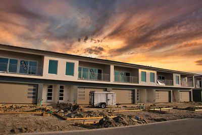 Exterior of building against sky during sunset