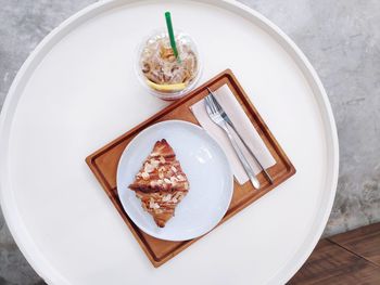 High angle view of breakfast served on table