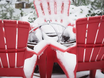 Close-up of chair on snow