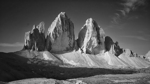 Panoramic view of snowcapped mountains against sky