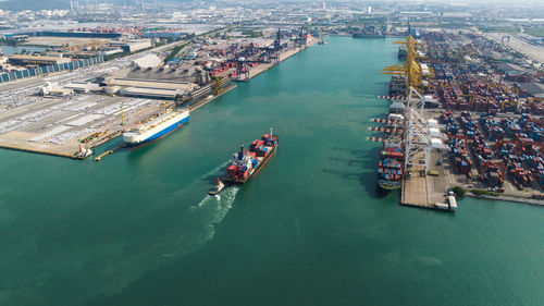 High angle view of boats on sea