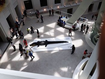High angle view of people on snow