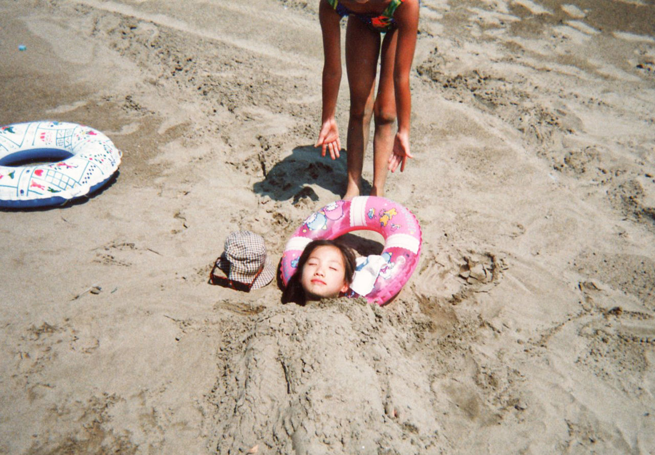 childhood, sand, child, high angle view, beach, land, offspring, girls, two people, females, vacations, holiday, trip, day, people, emotion, leisure activity, nature, women, outdoors, innocence, buried