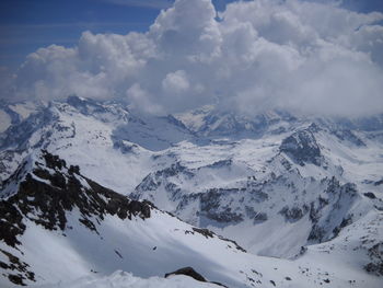 Scenic view of snowcapped mountains against sky