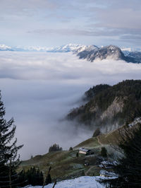 Scenic view of snowcapped mountains against sky