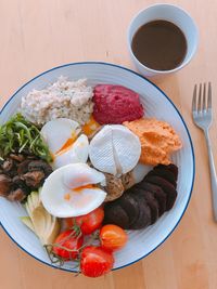 High angle view of food in plate on table