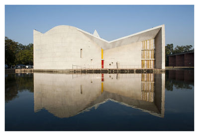 Reflection of building in lake