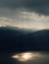 Scenic view of mountains against sky during sunset