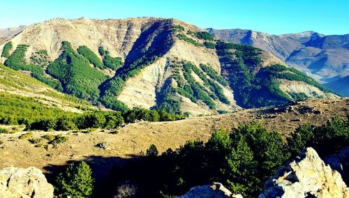 Scenic view of mountains against clear sky