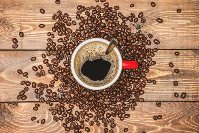 High angle view of coffee cup on table