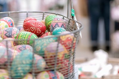 Decorated easter eggs in basket