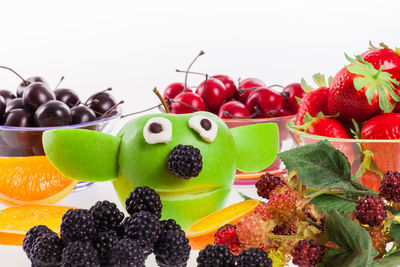 Close-up of fruits against white background