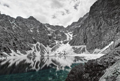 Scenic view of mountains against cloudy sky