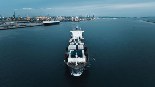 High angle view of boats in sea