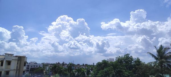 Panoramic view of trees and buildings against sky