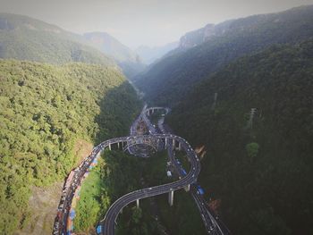 High angle view of winding road on mountain