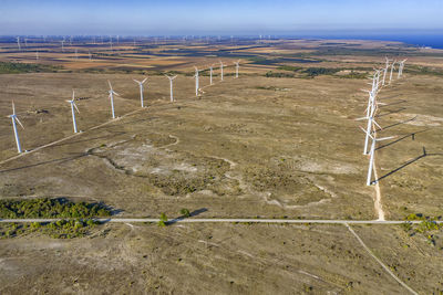 High angle view of land against sky