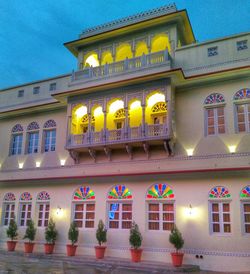 Low angle view of illuminated building