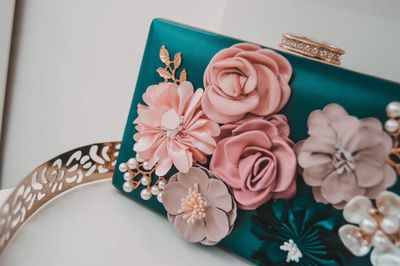 High angle view of flowers on table