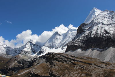 Scenic view of snowcapped mountains against sky