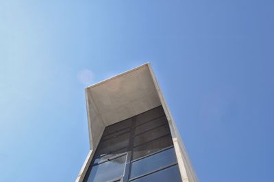 Low angle view of modern building against clear blue sky