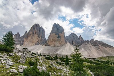 Panoramic view of mountain range against cloudy sky