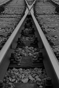 High angle view of people on railroad track at temple