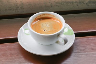 High angle view of coffee on table