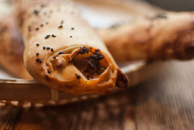 Close-up of baked food at table