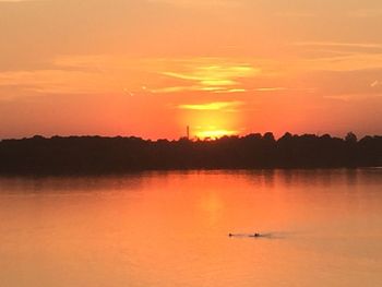 Scenic view of lake against sky during sunset