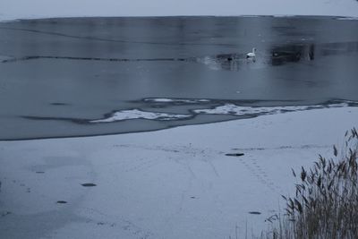 Scenic view of frozen land against sky