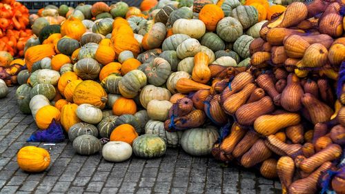 Full frame shot of pumpkins at market