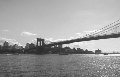 Low angle view of bridge over city against sky