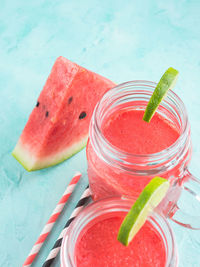 Close-up of drink in jar