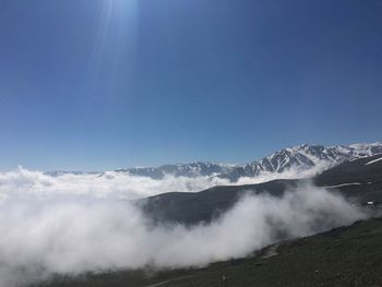 Scenic view of majestic snowcapped mountains