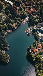 High angle view of river amidst trees in lushan