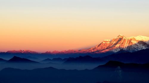 Scenic view of mountains against sky during winter