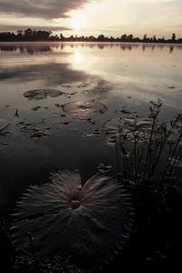 Scenic view of lake against sky at sunset