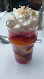 Close-up of served ice cream on table