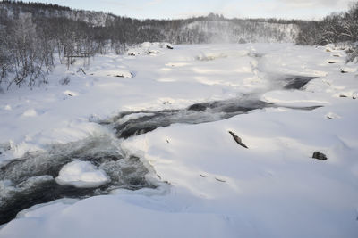 Scenic view of snow covered landscape against sky