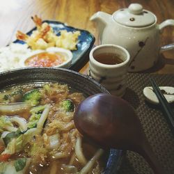 Close-up of soup in bowl on table